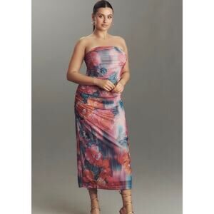 NWT Anthropologie Soleil Slim Strapless Ruched Mesh Dress - Size XL MSRP $168